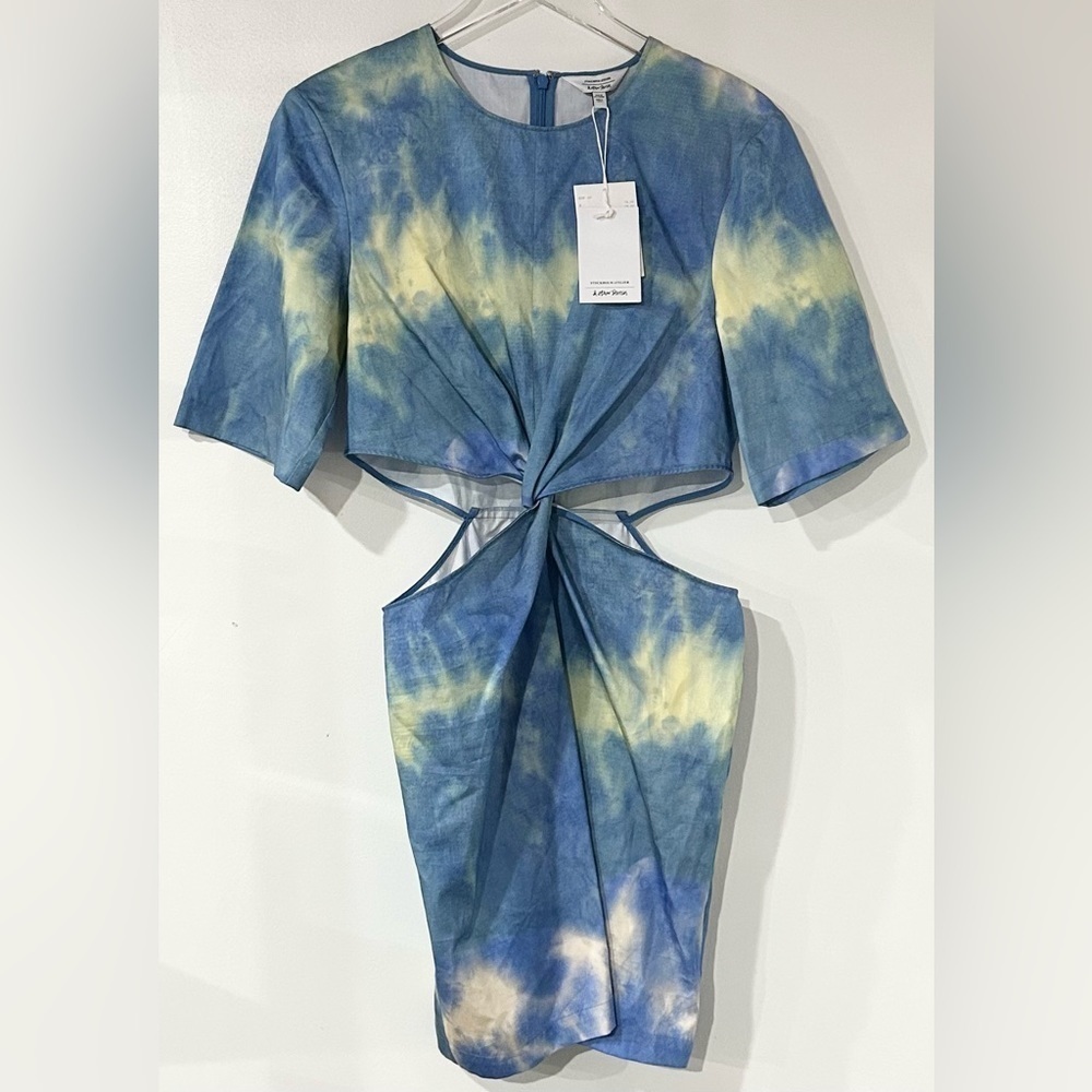 & Other Stories Cut-Out Waist Cotton Mini Dress‎ Blue Tie-Dye 10